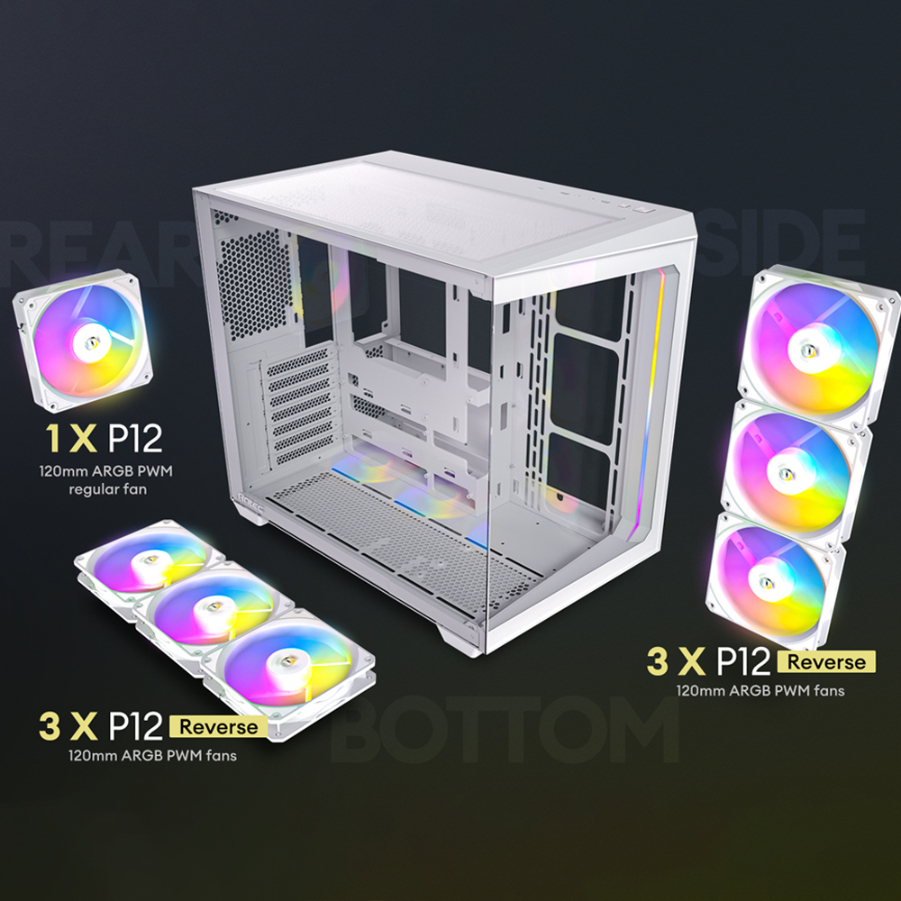 Antec C5 ARGB White, 7 x 120mm ARGB PWM Fans Included, Up to 10